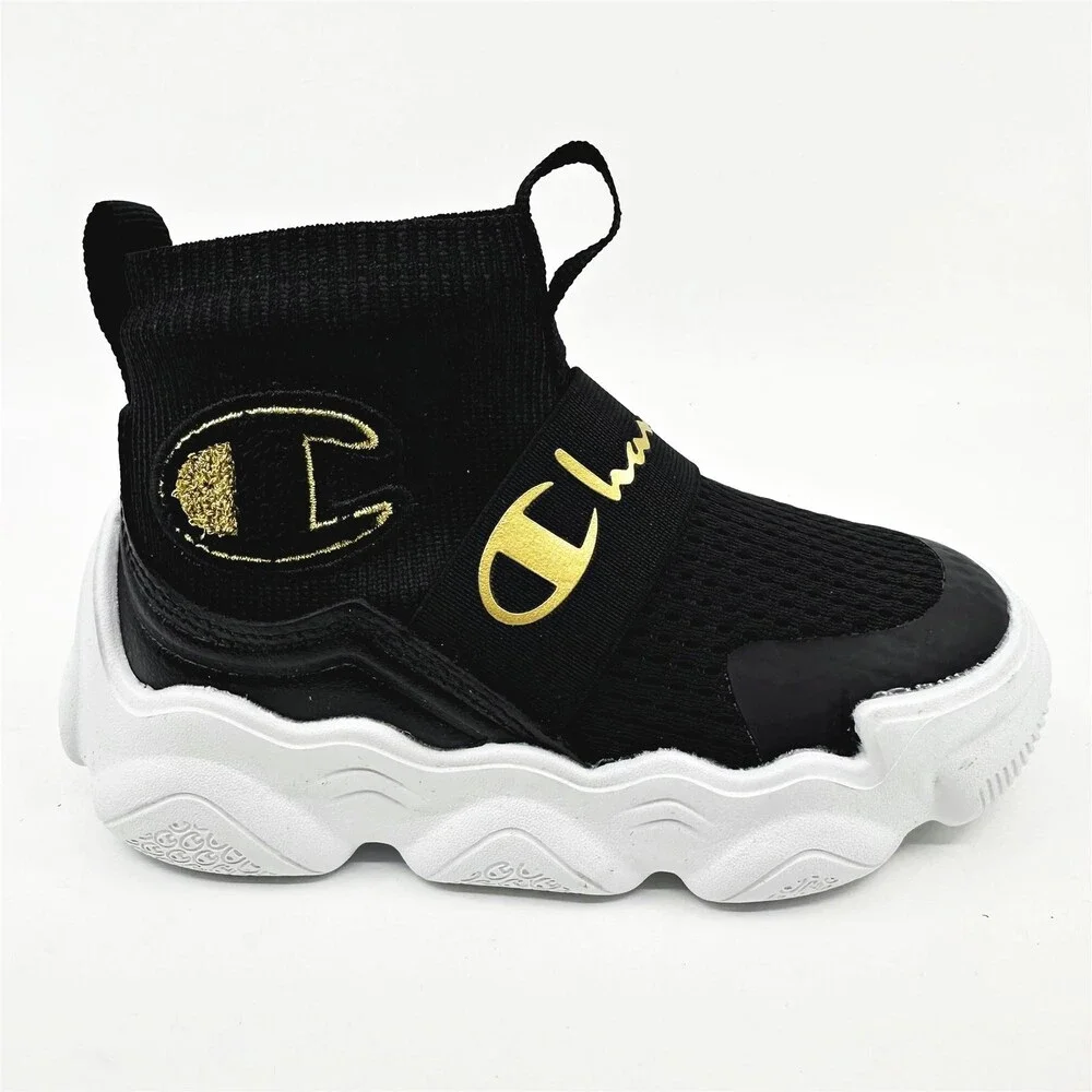 Champion Meloso Rally Pro Black Gold Baby Toddler Athletic Sneaker